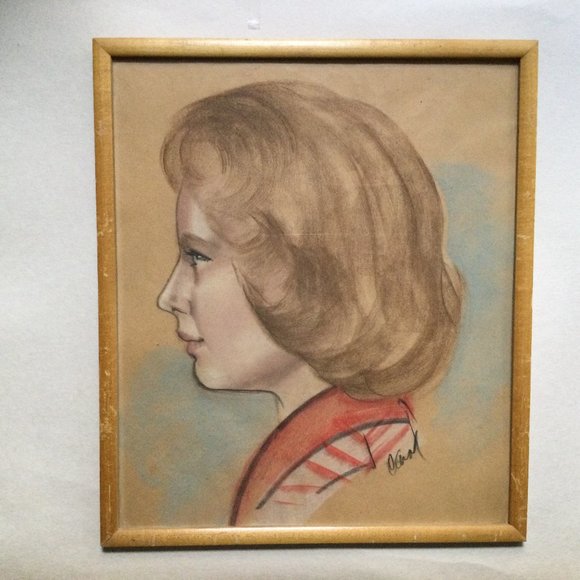 Original art drawing women portrait framed signed 37.5cm x 32.5cm - Picture 1 of 4